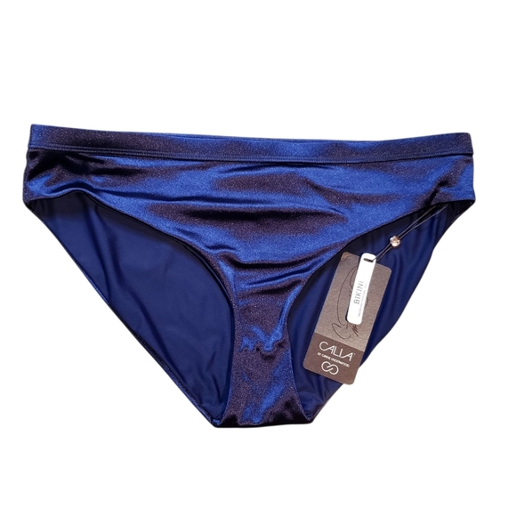 CALIA Navy Shimmer Low Rise Moderate Coverage Bikini Bottoms Medium NEW - Picture 1 of 3